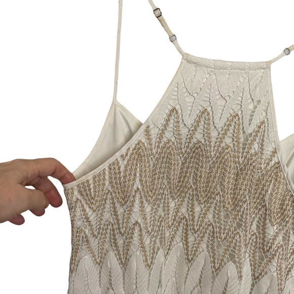 Lilly Pulitzer Mini Dress Sparkly Gold Thread Crochet Adjustable Straps XXS - Picture 5 of 9
